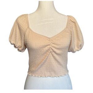 Billabong Peach Cream Puff Sleeve Smocked Women’s Small Cottagecore Crop Top